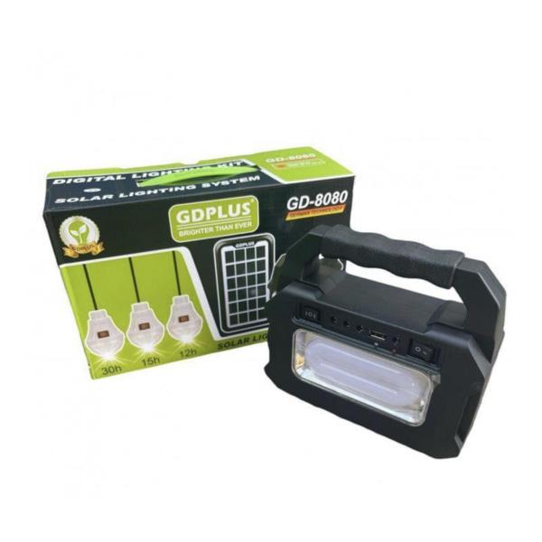GDPlus GD-8080 4000mAh Portable Solar Lighting System with 3 LED Bulbs & USB Charging