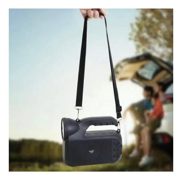 Portable Solar Charging Wireless Speaker with Torch, USB/TF/FM – 18 cm, Black – Outdoor & Indoor Bluetooth Speaker